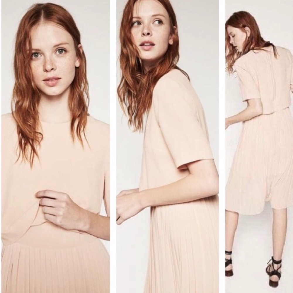 Zara Blush pleated midi dress
